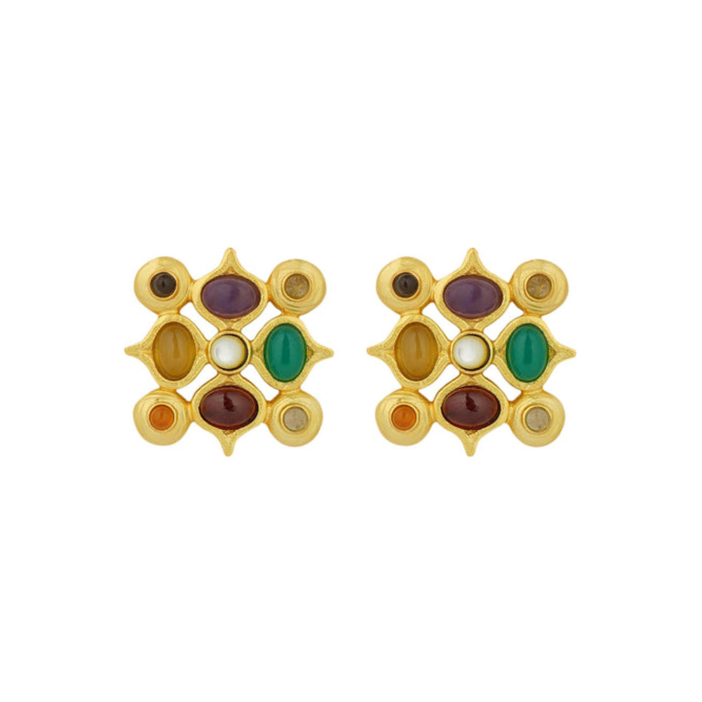 ZARIIN Power Of Nine Navratan Stud Earrings