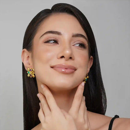 ZARIIN Power Of Nine Navratan Stud Earrings