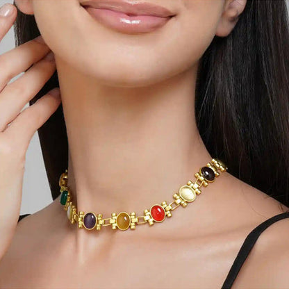 ZARIIN Power Moves Navratna Choker Necklace