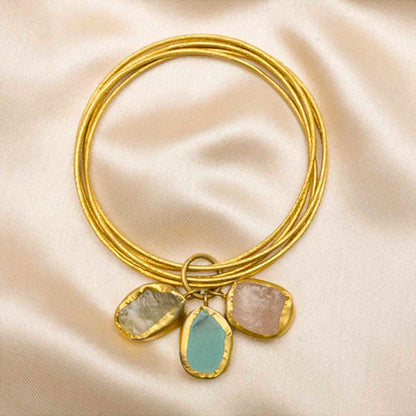 ZARIIN A Tryst With The Wrist Rose Quartz Fluorite Turquoise Gold Bracelet