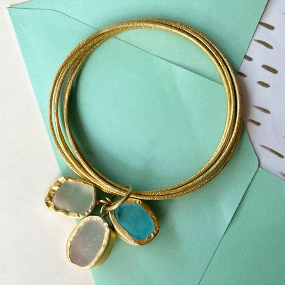 ZARIIN A Tryst With The Wrist Rose Quartz Fluorite Turquoise Gold Bracelet