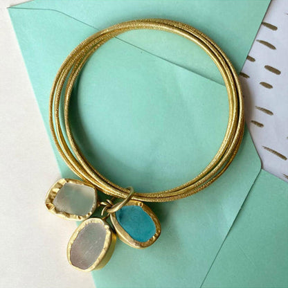 ZARIIN A Tryst With The Wrist Rose Quartz Fluorite Turquoise Gold Bracelet