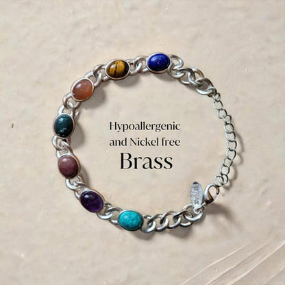 ZARIIN 7 Gemstones Chakra Balancing Bracelet, Silver Plated, For Men