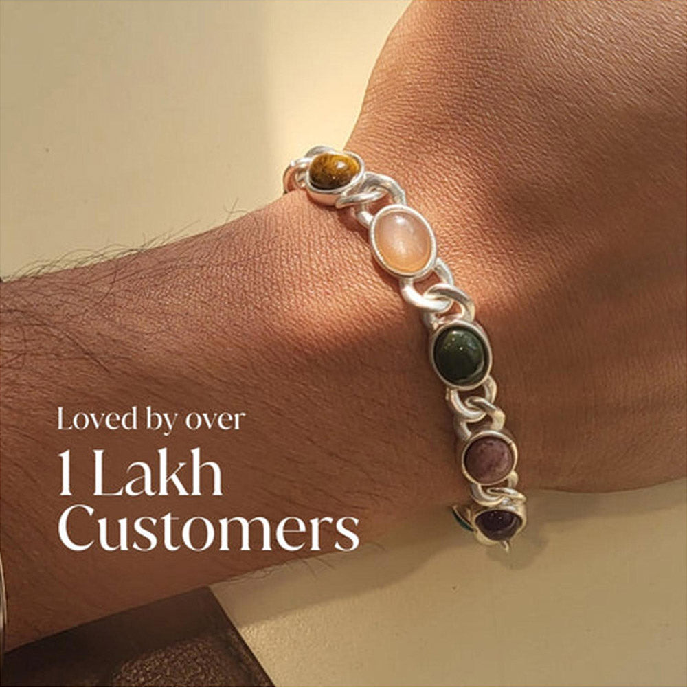 ZARIIN 7 Gemstones Chakra Balancing Bracelet, Silver Plated, For Men