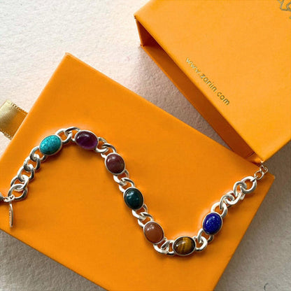 ZARIIN 7 Gemstones Chakra Balancing Bracelet, Silver Plated, For Men
