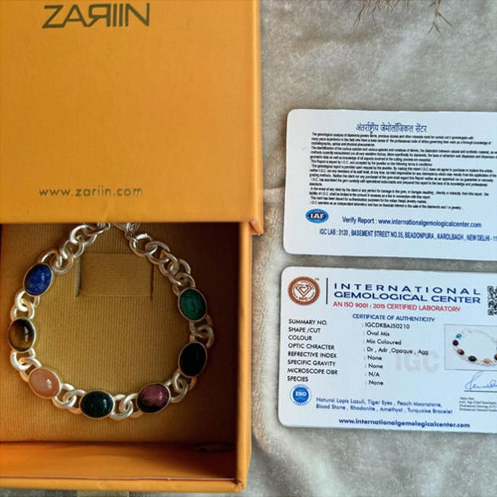 ZARIIN 7 Gemstones Chakra Balancing Bracelet, Silver Plated, For Men