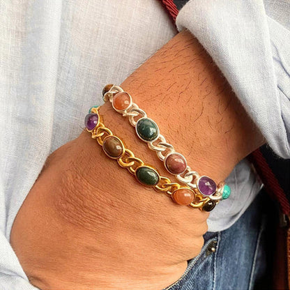 ZARIIN 7 Gemstones Chakra Balancing Bracelet, For Men Set Of 2