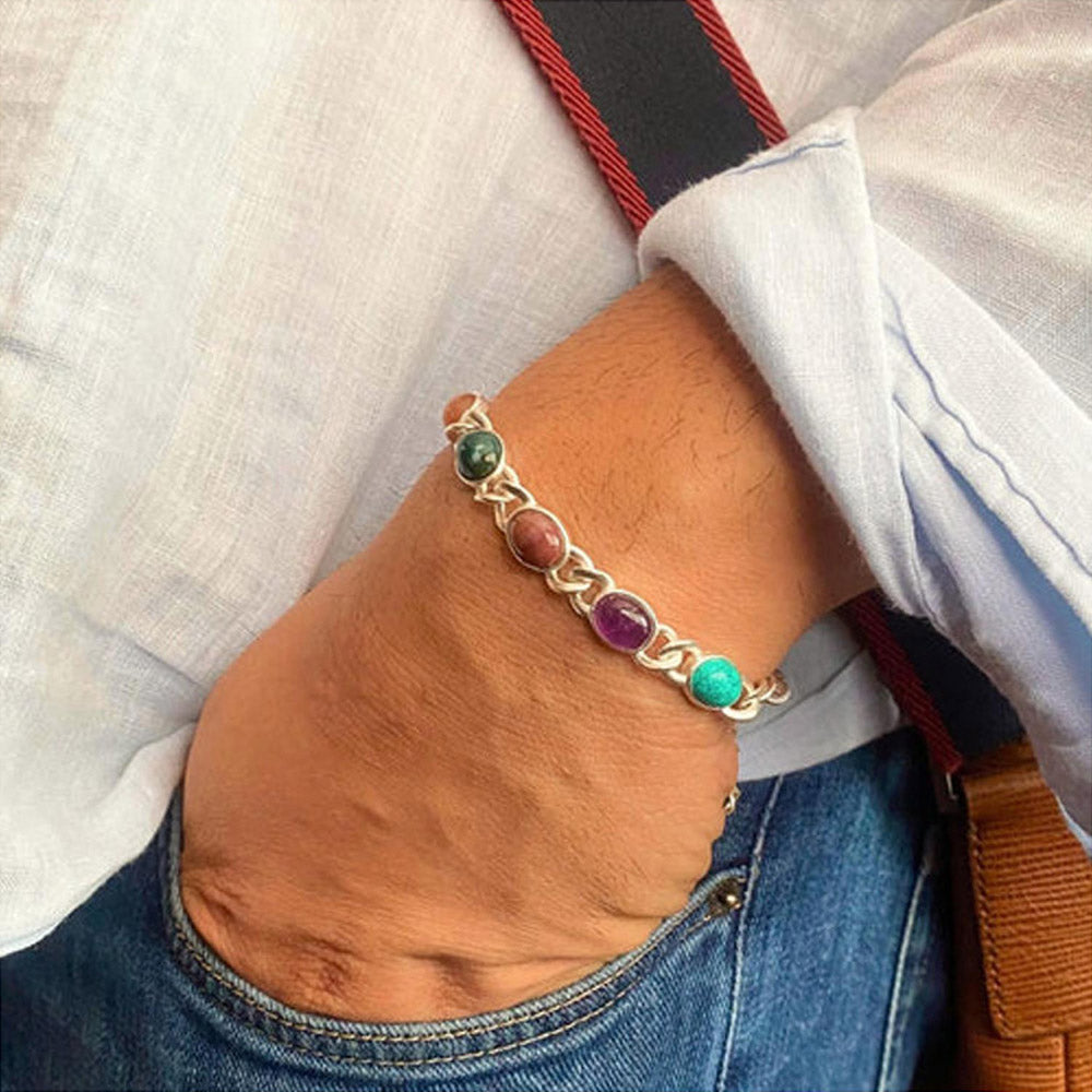 ZARIIN 7 Gemstones Chakra Balancing Bracelet, For Men Set Of 2