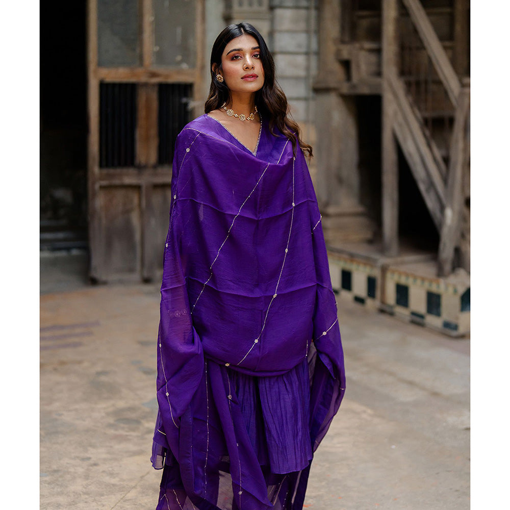 Zebein Khadi Moti Silk Organza Dupatta Purple