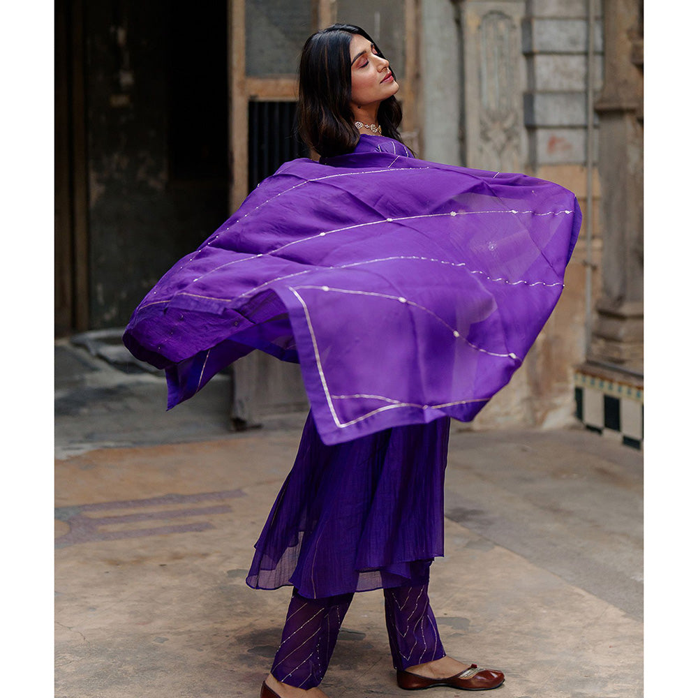 Zebein Khadi Moti Silk Organza Dupatta Purple
