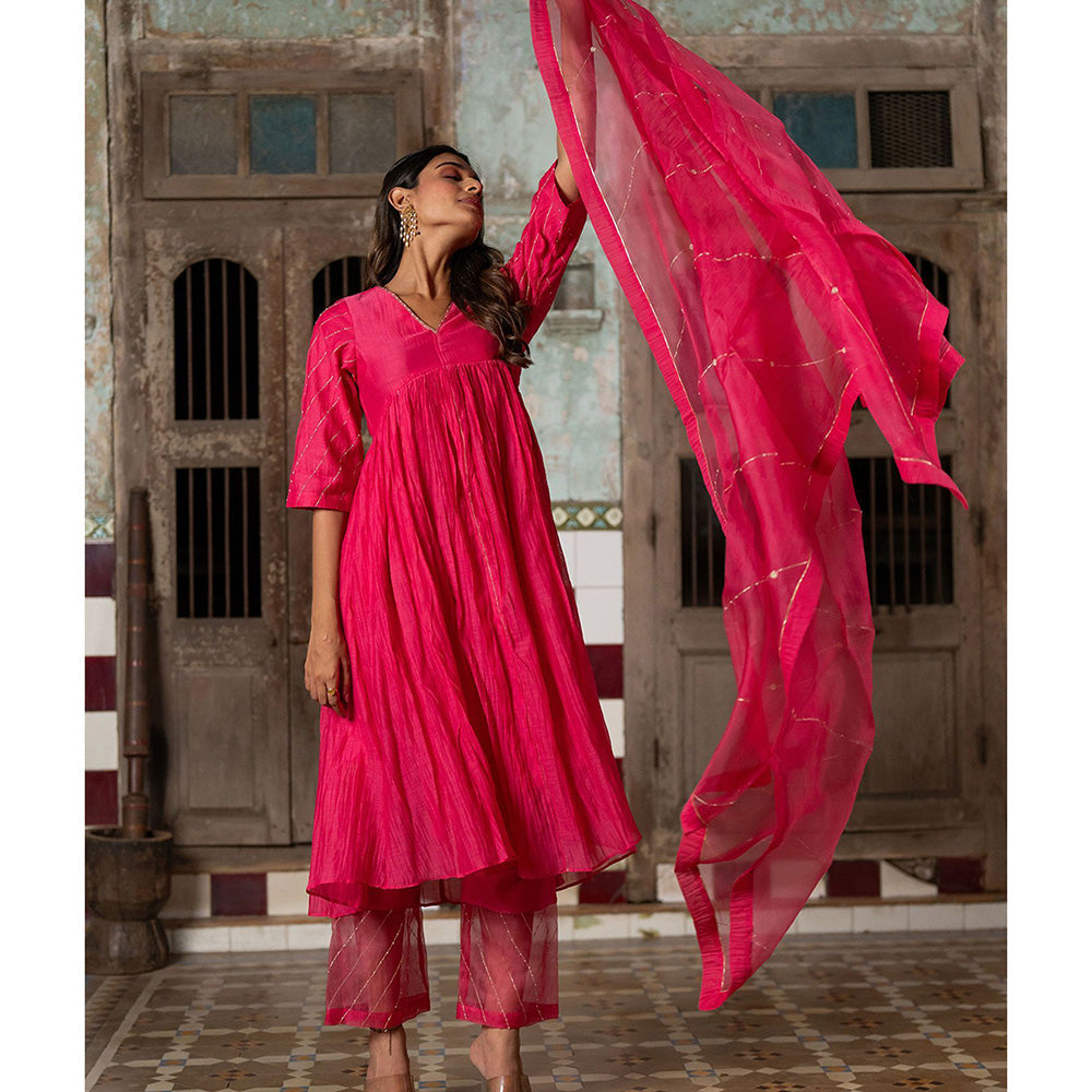 Zebein Khadi Moti Silk Organza Dupatta Pink