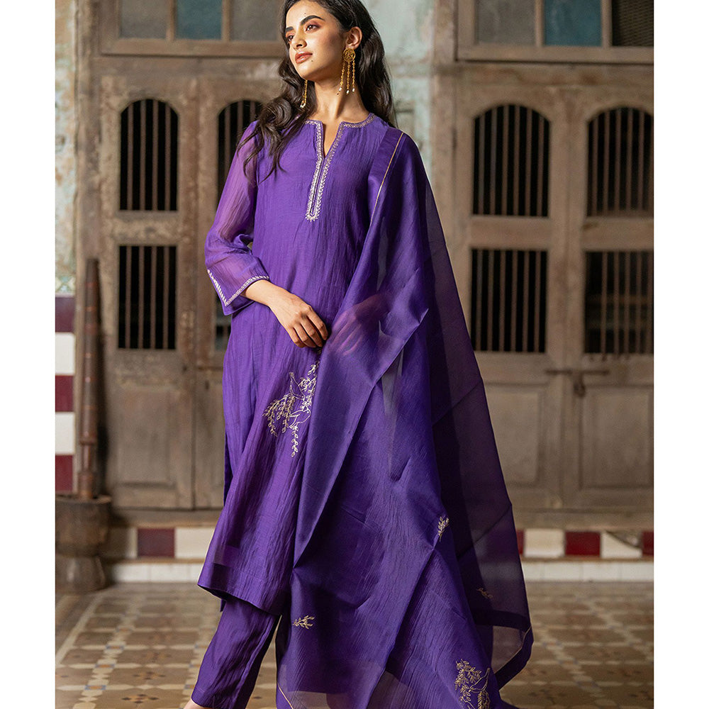 Zebein Gauraiya Silk Organza Dupatta Purple