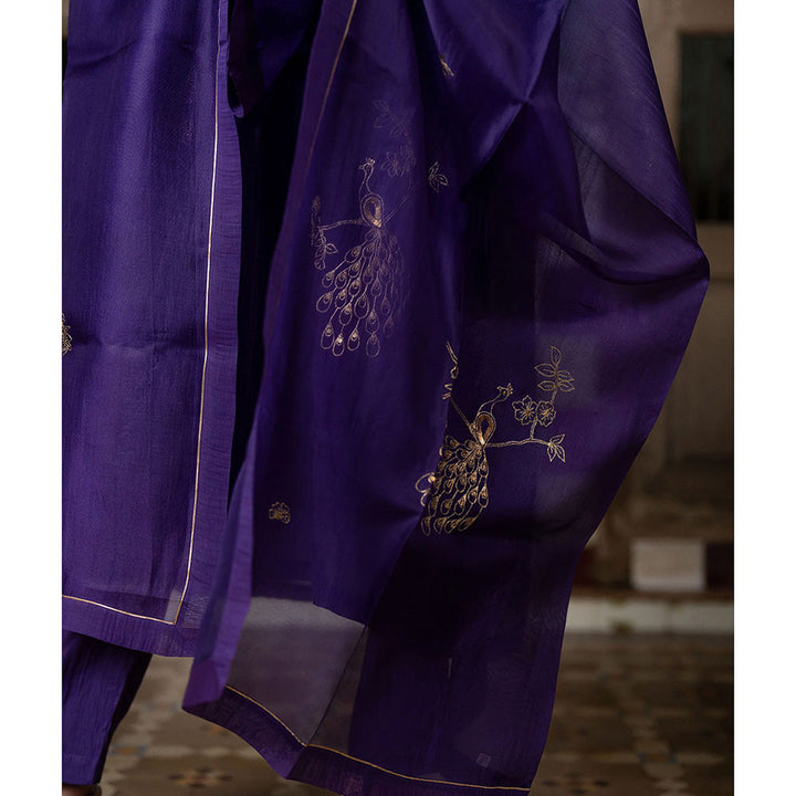Zebein Mayur Silk Organza Dupatta Purple