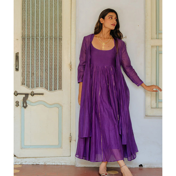 Zebein Saanjh Panel Chanderi Silk Dress Purple