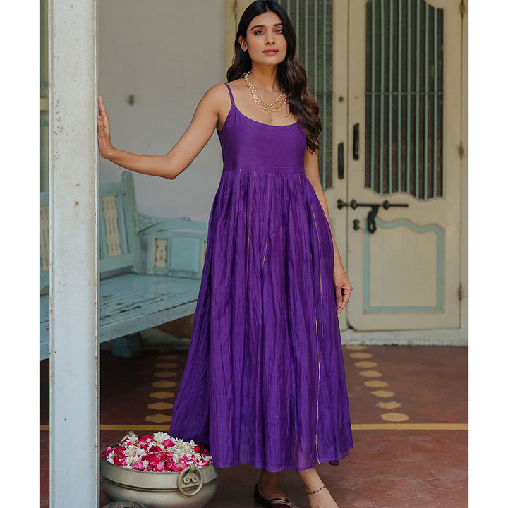 Zebein Saanjh Panel Chanderi Silk Dress Purple