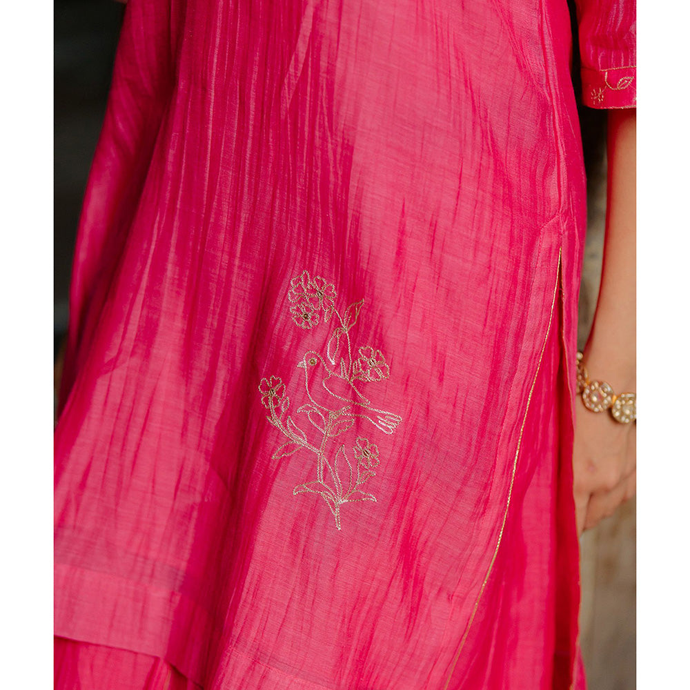 Zebein Gauraiya Chanderi Silk Short Kurta & Sharara Pink (Set of 2)