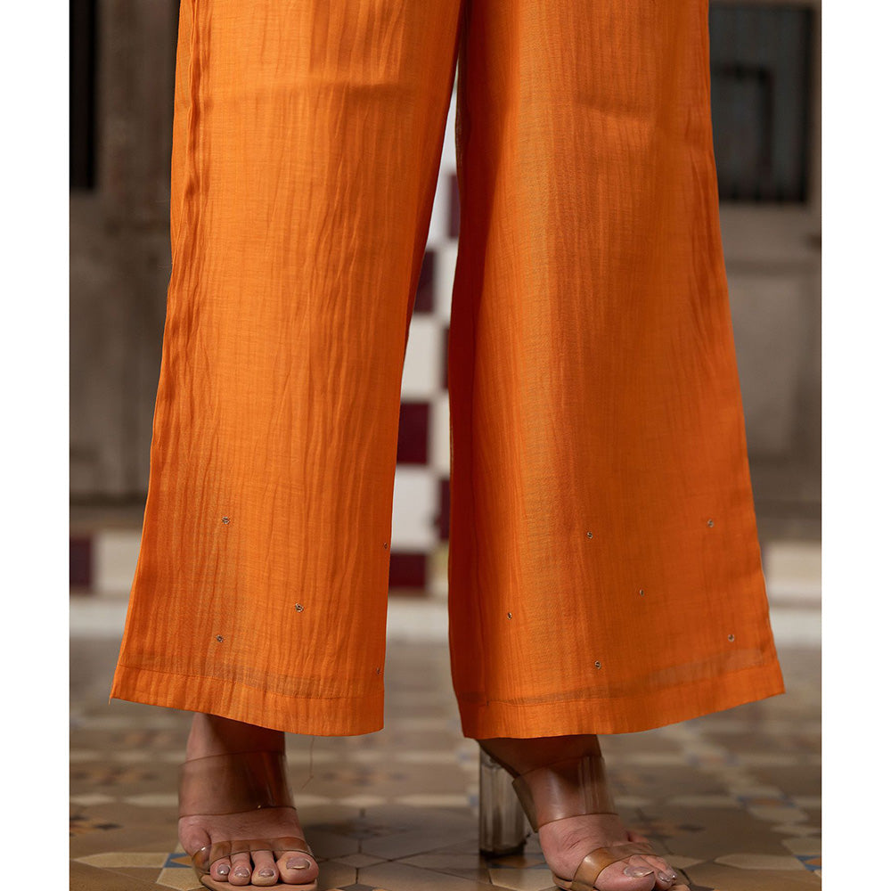 Zebein Urvi Chanderi Silk Wide Pants Orange