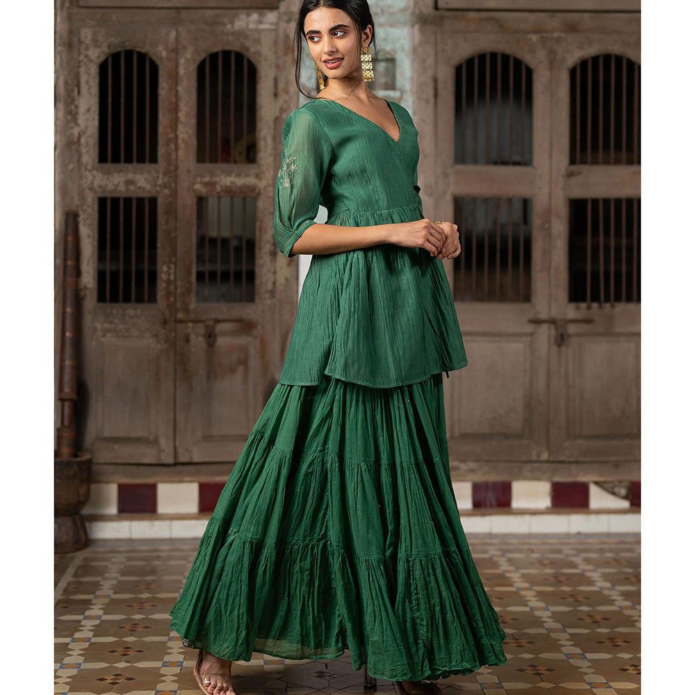 Zebein Nisha Chanderi Silk Wrap Top Green