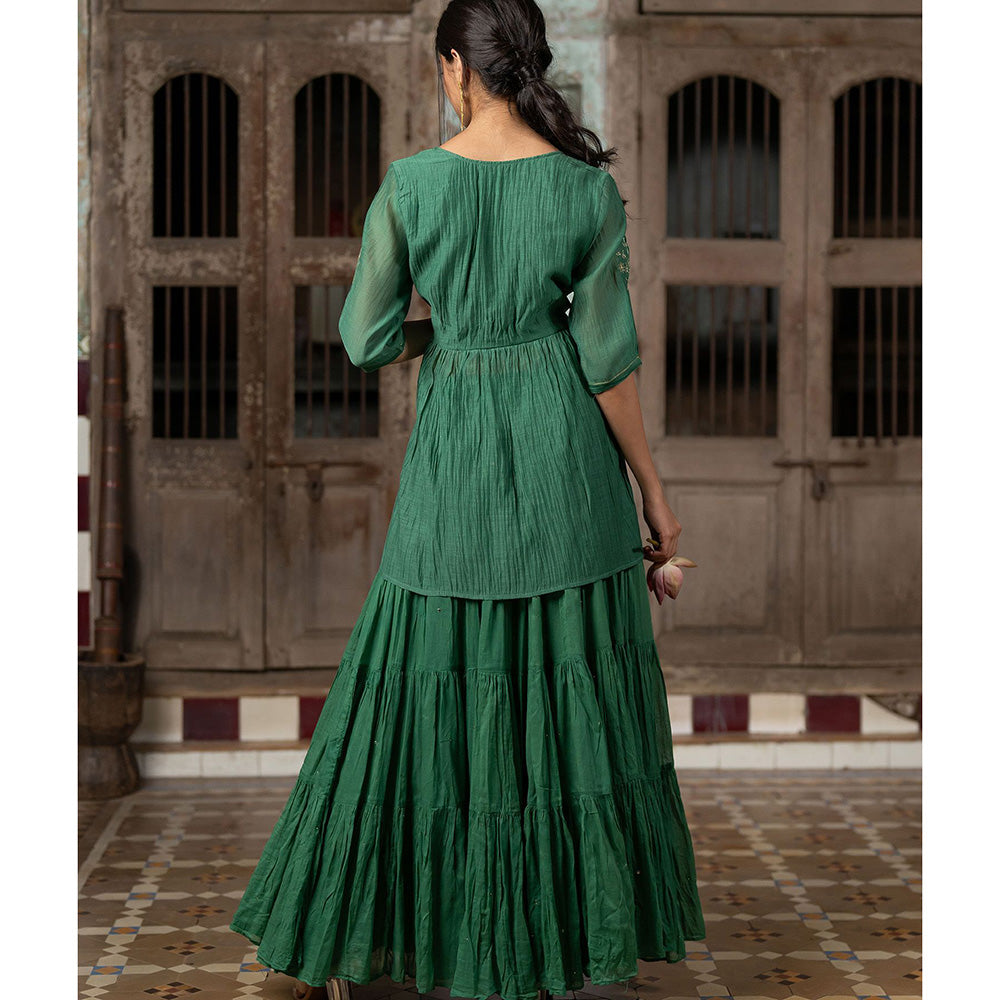 Zebein Nisha Chanderi Silk Wrap Top Green