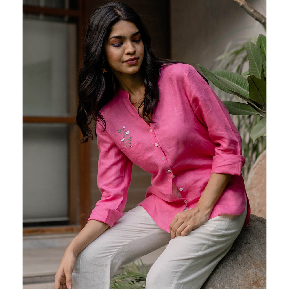 Zebein Pamela Linen Shirt with Pocket Pink