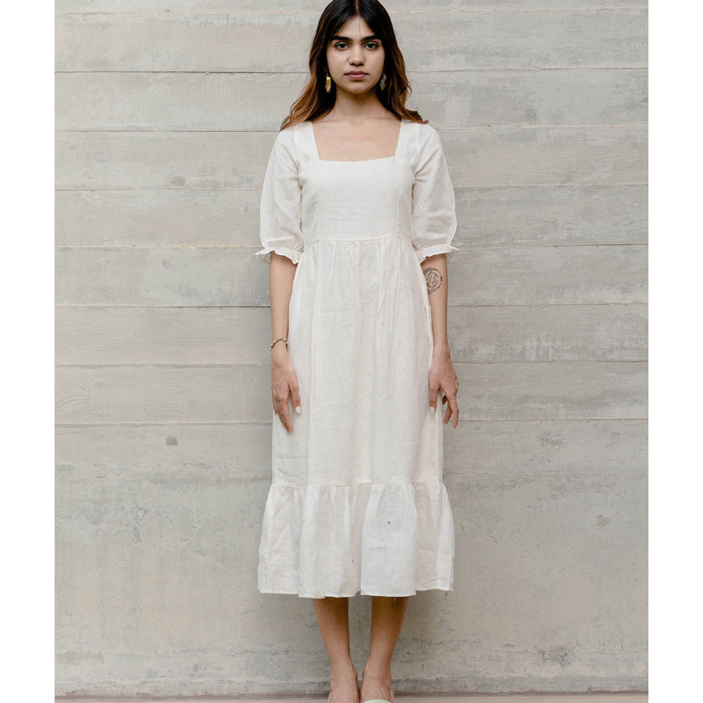 Zebein Diva Linen Dress with Pocket Off White