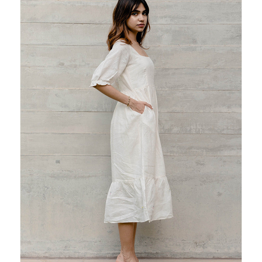 Zebein Diva Linen Dress with Pocket Off White