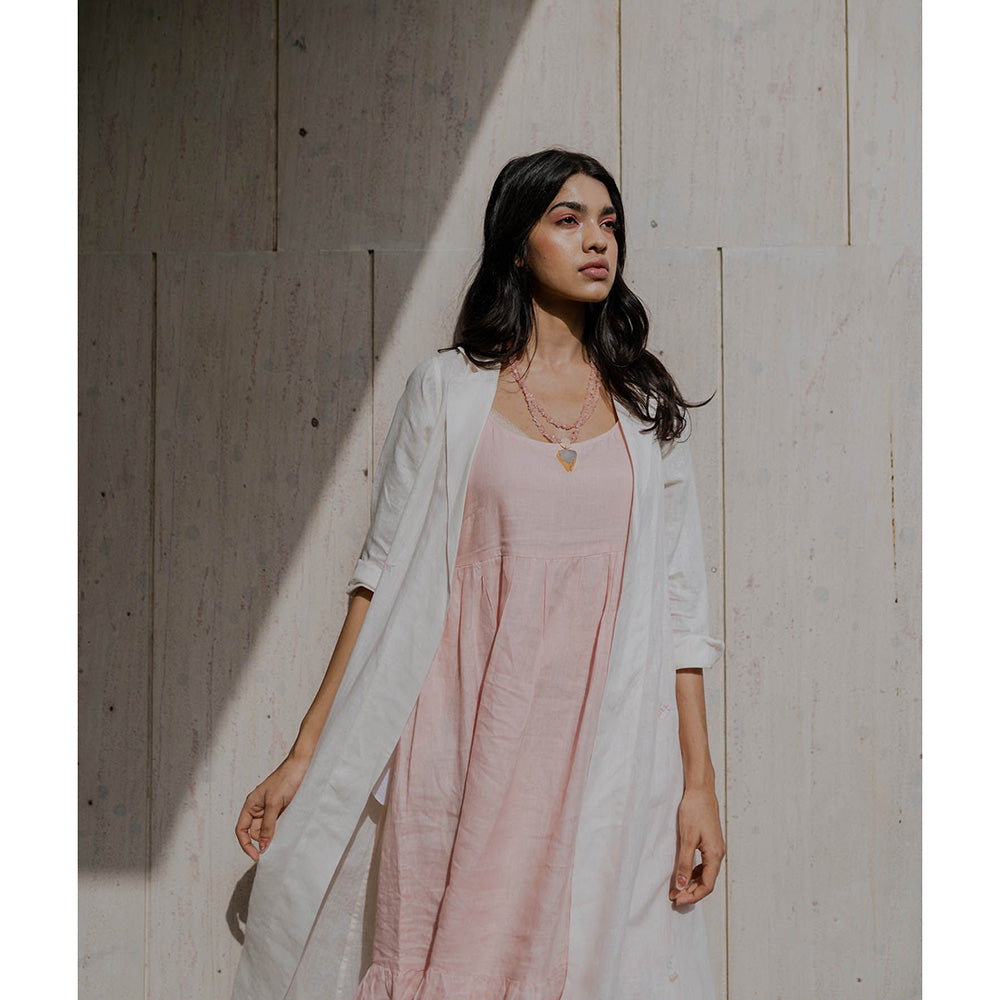 Zebein Charlotte Linen Long Jacket with Pocket Off White