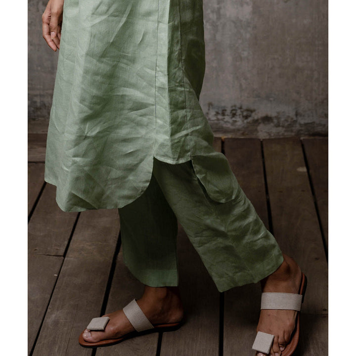 Zebein Maya Linen Pants with Pocket Pista Green