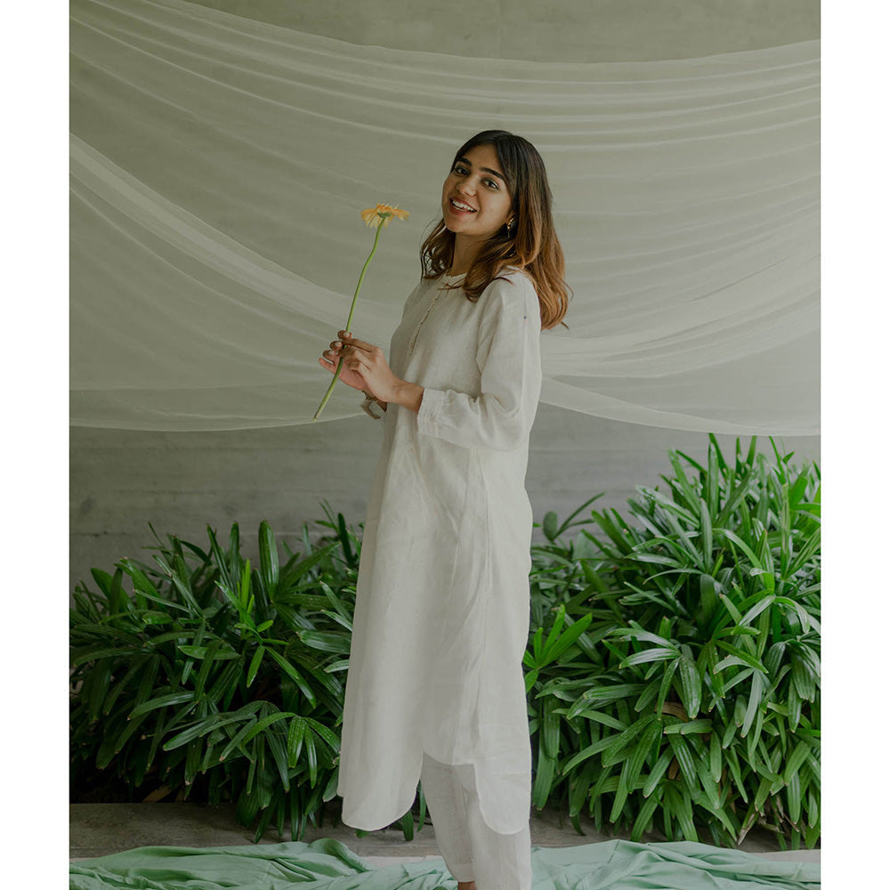 Zebein Maya Linen Pants with Pocket Off White