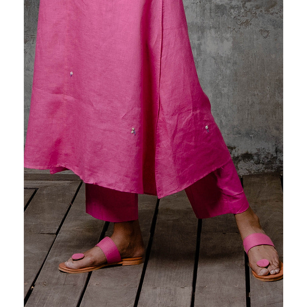 Zebein Maya Linen Pants with Pocket Pink