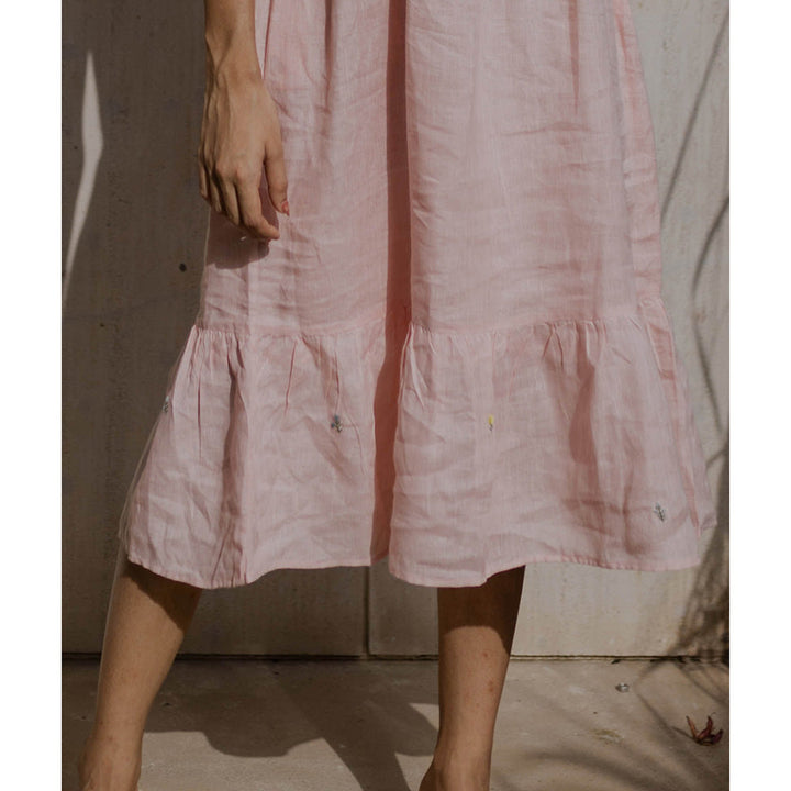 Zebein Florence Linen Tier Dress with Pocket Peach