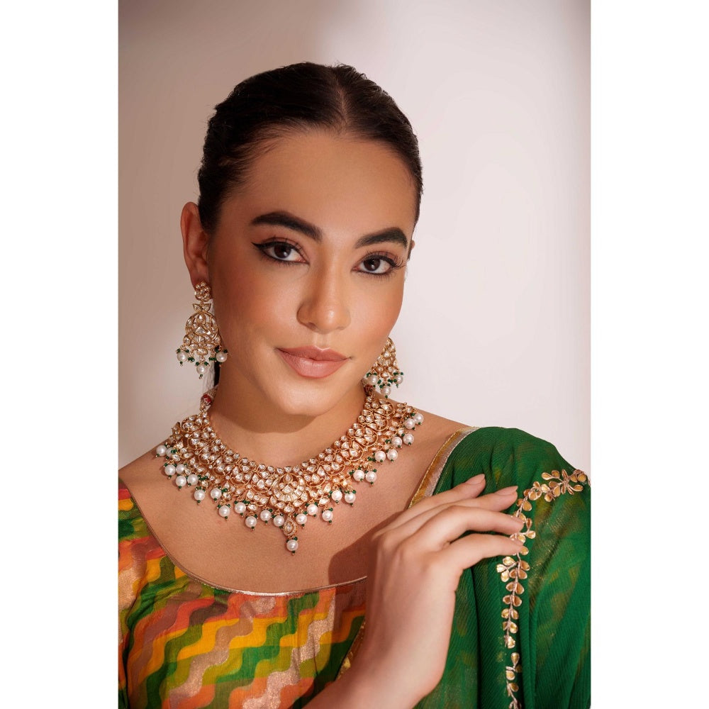 Zevar By Geeta Zovika Kundan Necklace With Pair Of Earring