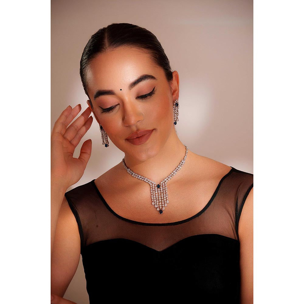 Zevar By Geeta Amaya Sapphire Necklace With Pair Of Earring