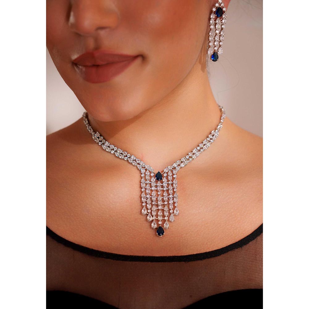 Zevar By Geeta Amaya Sapphire Necklace With Pair Of Earring
