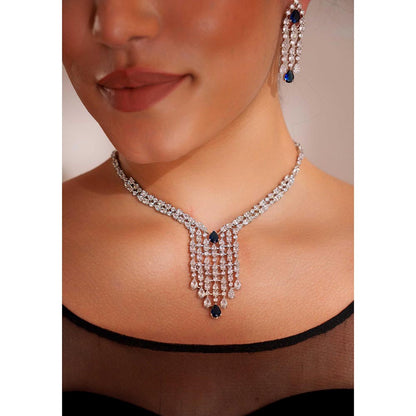 Zevar By Geeta Amaya Sapphire Necklace With Pair Of Earring