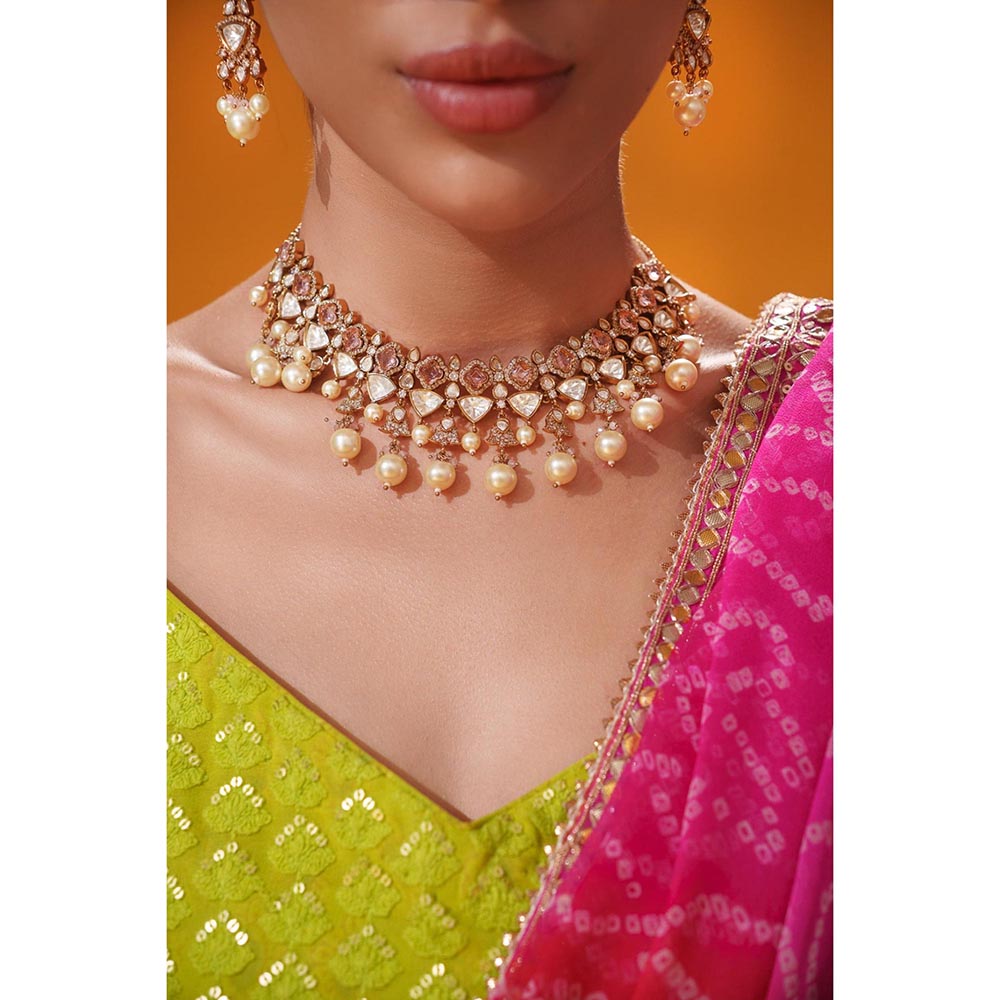 Zevar By Geeta Reya Polka Necklace With Pair Of Earring