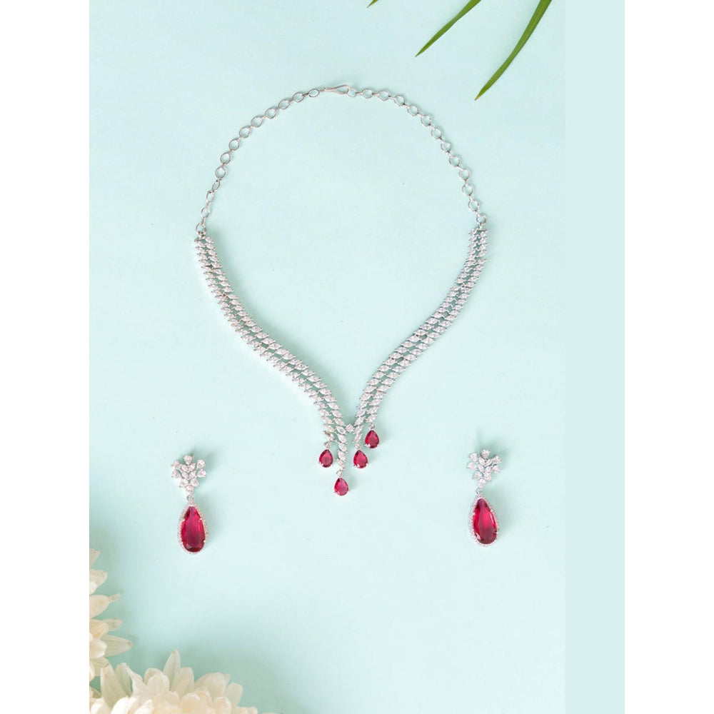 Zevar By Geeta Jeshna Pink Ruby Diamond Necklace and Pair Of Earrings