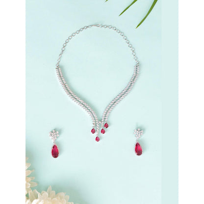 Zevar By Geeta Jeshna Pink Ruby Diamond Necklace and Pair Of Earrings