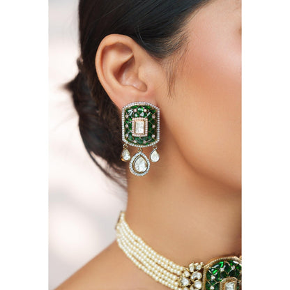 Zevar By Geeta Kayra Green Polki Choker with Pair Of Earrings