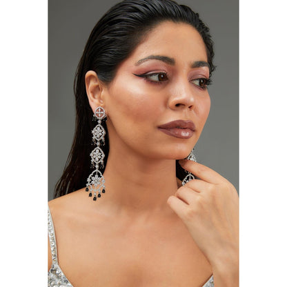 Zevar By Geeta Black Ann Onyx Diamond Danglers Earrings