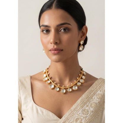 Zevar By Geeta White Indi Moissanite Necklace and Pair Of Earrings