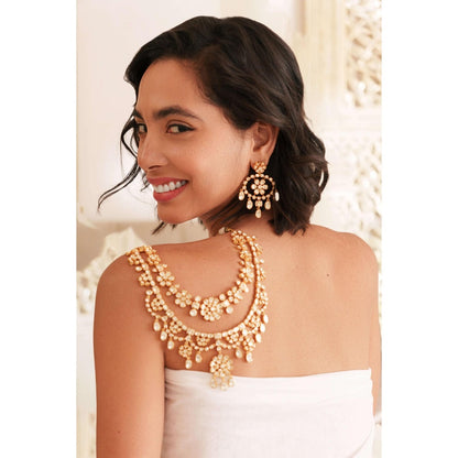 Zevar By Geeta Gold Elena Moissanite Necklace and Pair Of Earrings