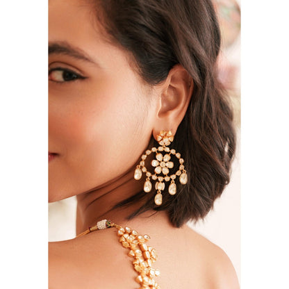 Zevar By Geeta Gold Elena Moissanite Necklace and Pair Of Earrings