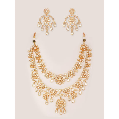 Zevar By Geeta Gold Elena Moissanite Necklace and Pair Of Earrings