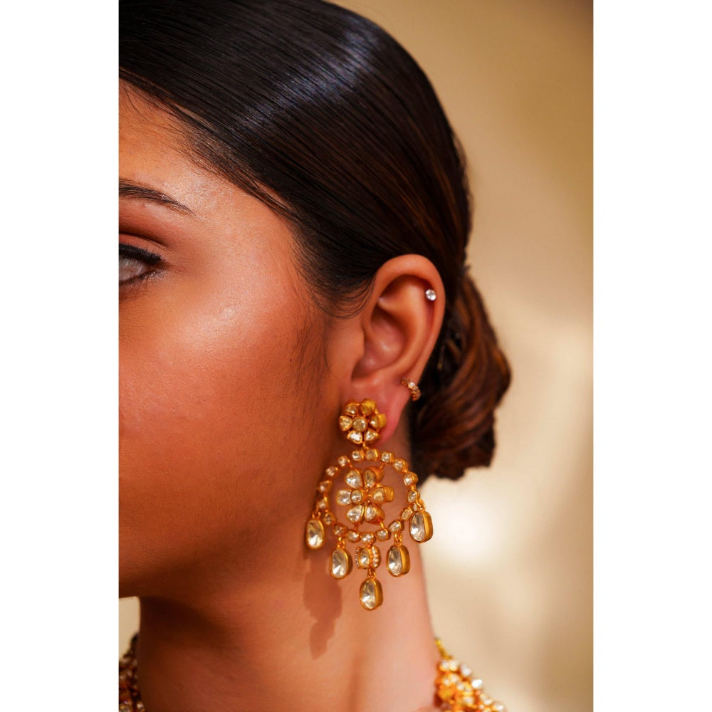 Zevar By Geeta Gold Elena Moissanite Necklace and Pair Of Earrings