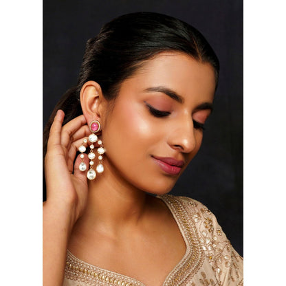 Zevar By Geeta Aaru Pink Moissanite Danglers Earrings