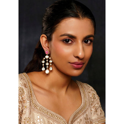Zevar By Geeta Aaru Pink Moissanite Danglers Earrings