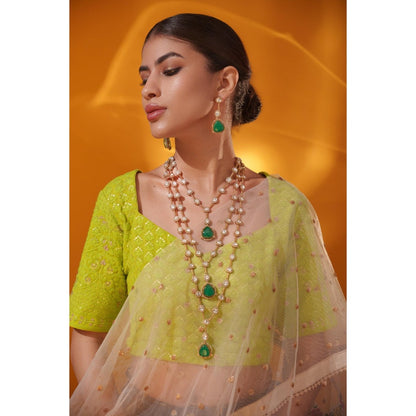Zevar By Geeta Green Trivisha Polki Necklace and Pair Of Earrings