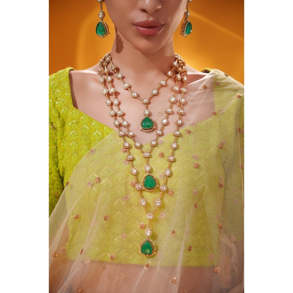 Zevar By Geeta Green Trivisha Polki Necklace and Pair Of Earrings