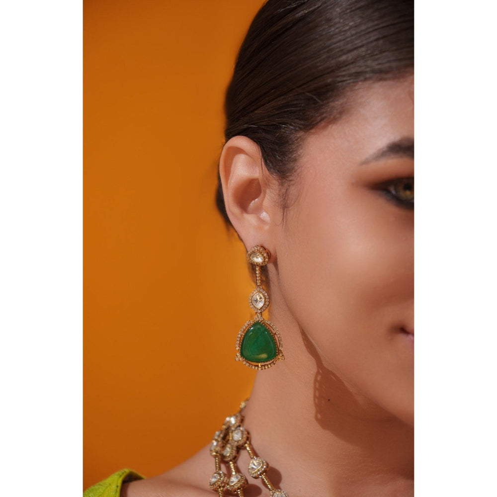 Zevar By Geeta Green Trivisha Polki Necklace and Pair Of Earrings